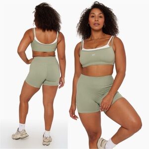 SET Active Formcloud Double Scoop Bra & Bike Shorts - Moss
